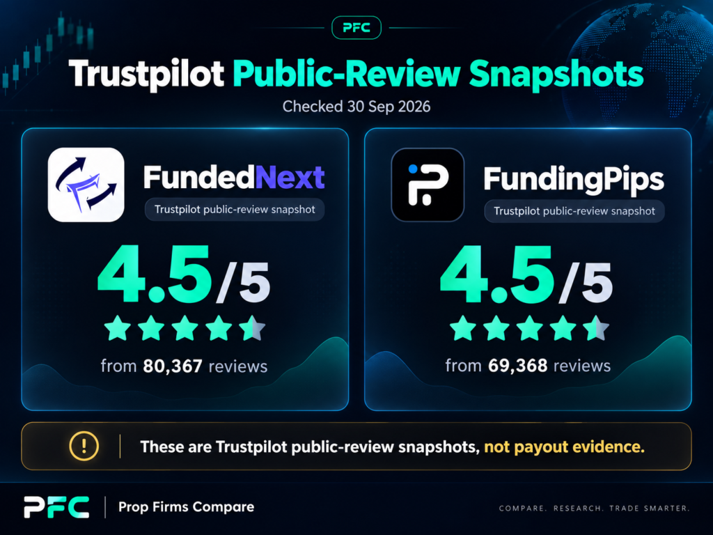 Fundednext vs Fundingpips trustpilot comparison